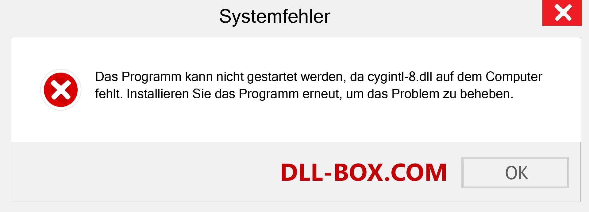 cygintl-8.dll-Datei fehlt?. Download für Windows 7, 8, 10 - Fix cygintl-8 dll Missing Error unter Windows, Fotos, Bildern